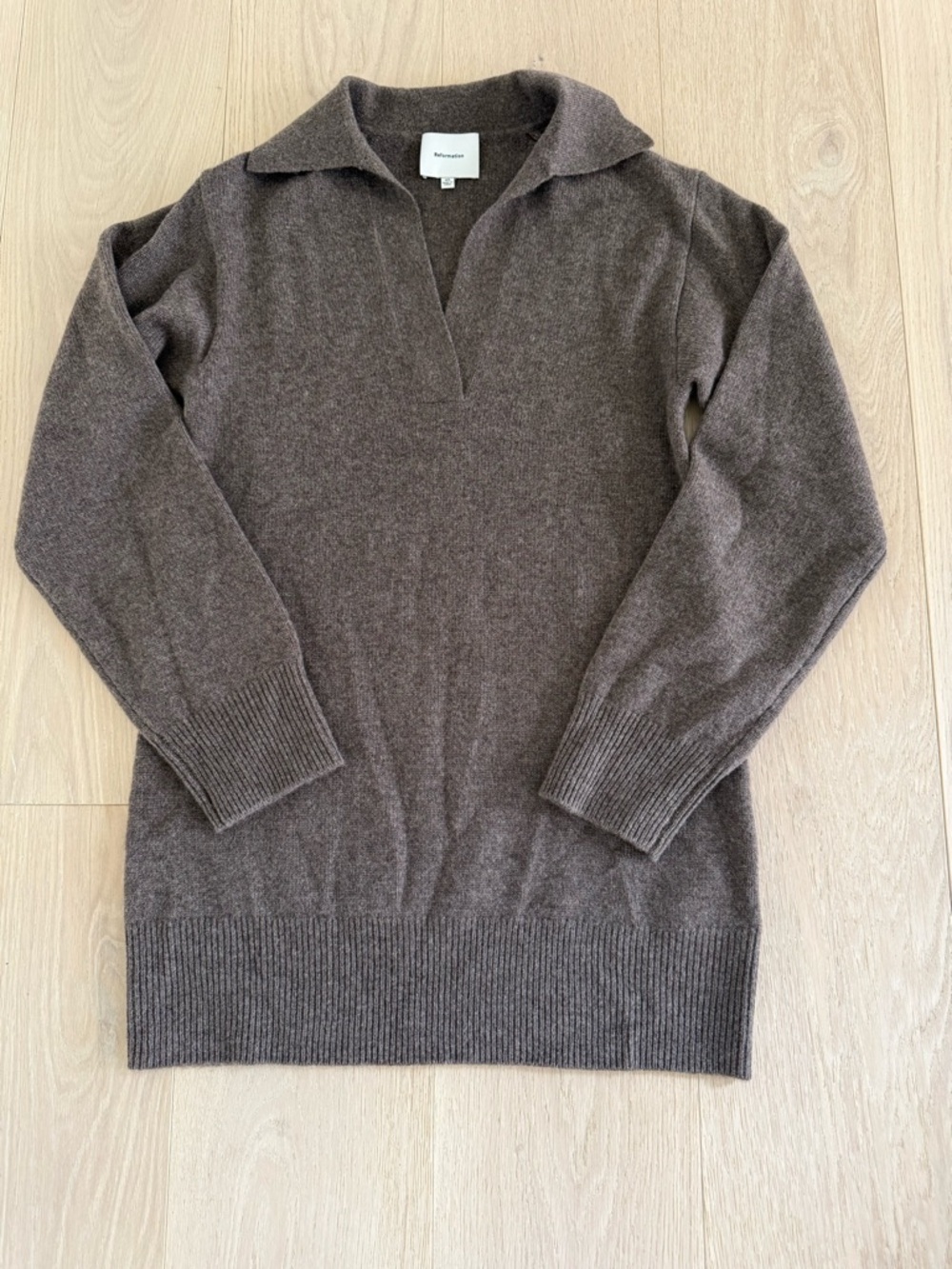 Reformation Maeve Cashmere Polo Dress Brown - Size XS